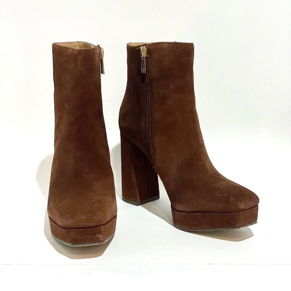 Jessica Simpson Kaiyah Ankle Boots Womens 6.5 M Brown Suede Side Zip Block Heel - Picture 4 of 16
